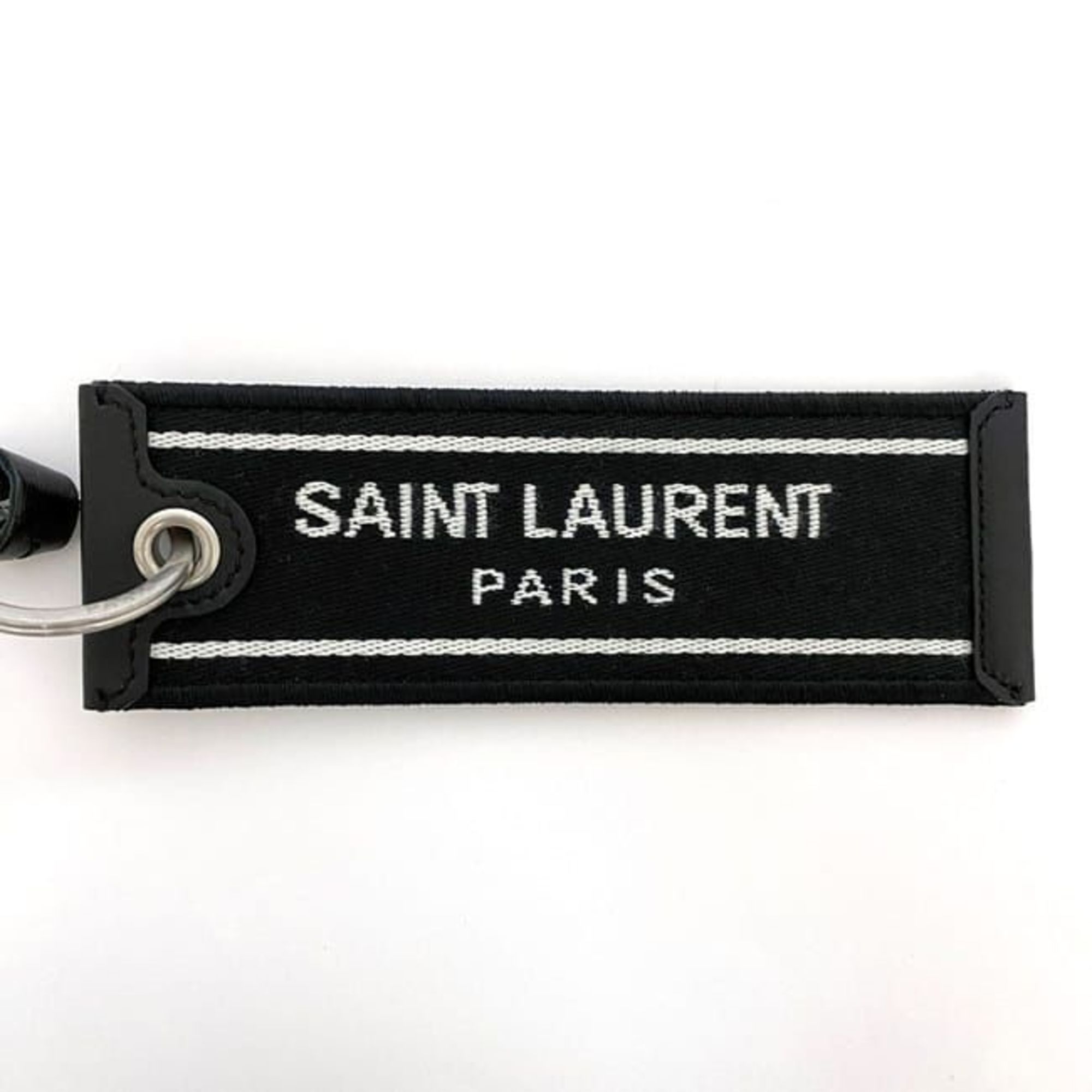 Yves Saint Laurent Saint Laurent Paris Keyring Nastro ec-21517 Black 710440 FAAK1 9074 Canvas Leather SAINT LAURENT PARIS Tag Keychain Bag Charm Women Men