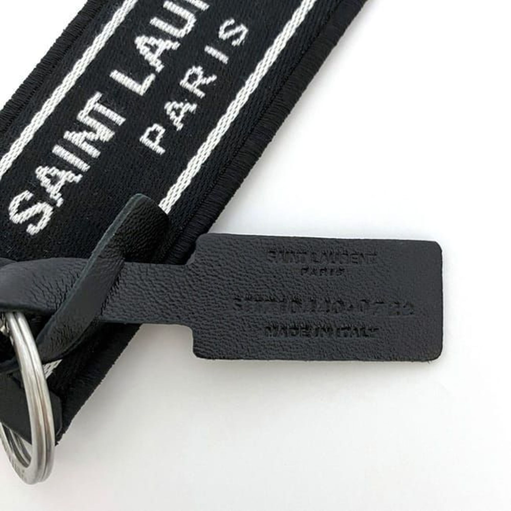 Yves Saint Laurent Saint Laurent Paris Keyring Nastro ec-21517 Black 710440 FAAK1 9074 Canvas Leather SAINT LAURENT PARIS Tag Keychain Bag Charm Women Men