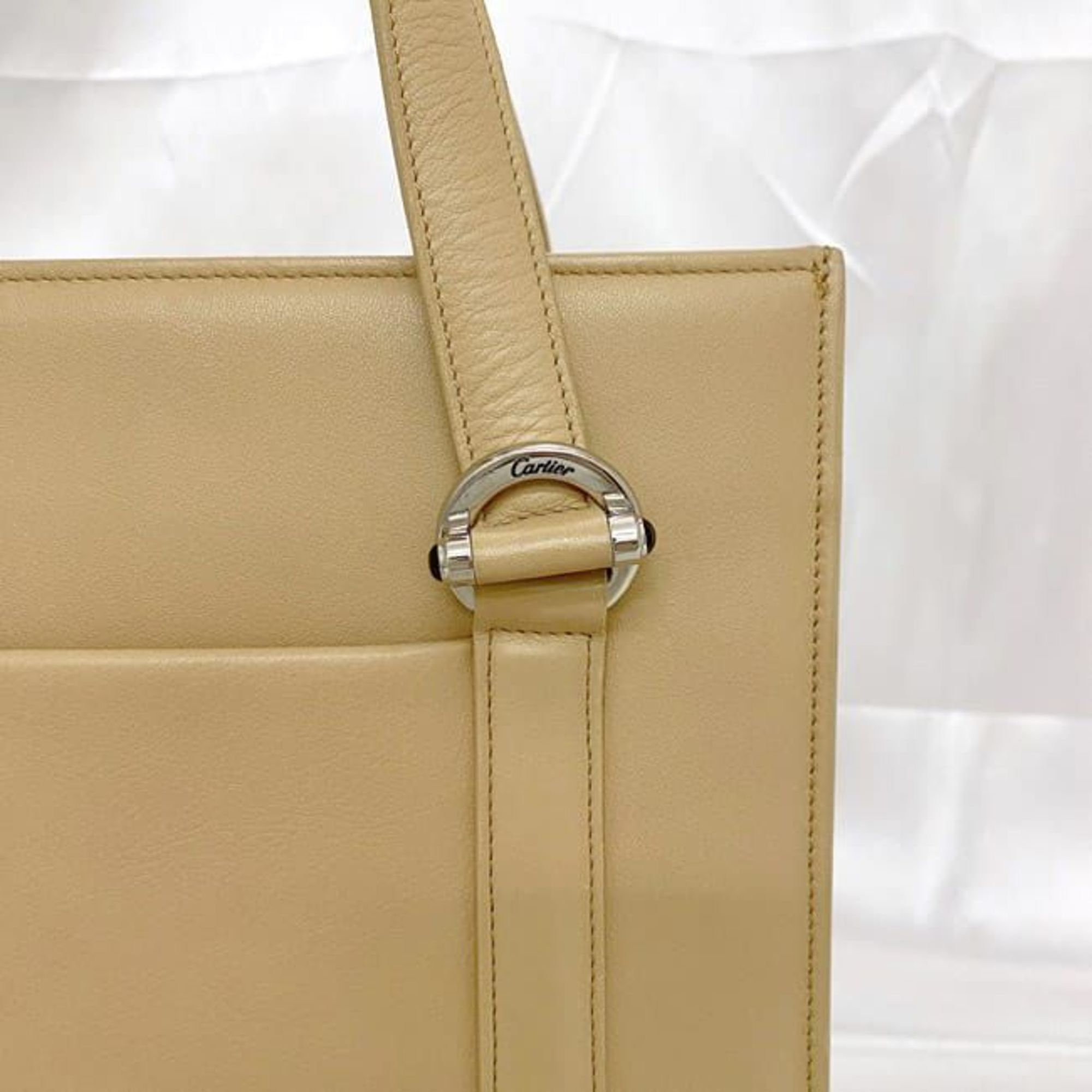 Cartier Tote Bag ec-21344 Beige Cabochon Leather Women's