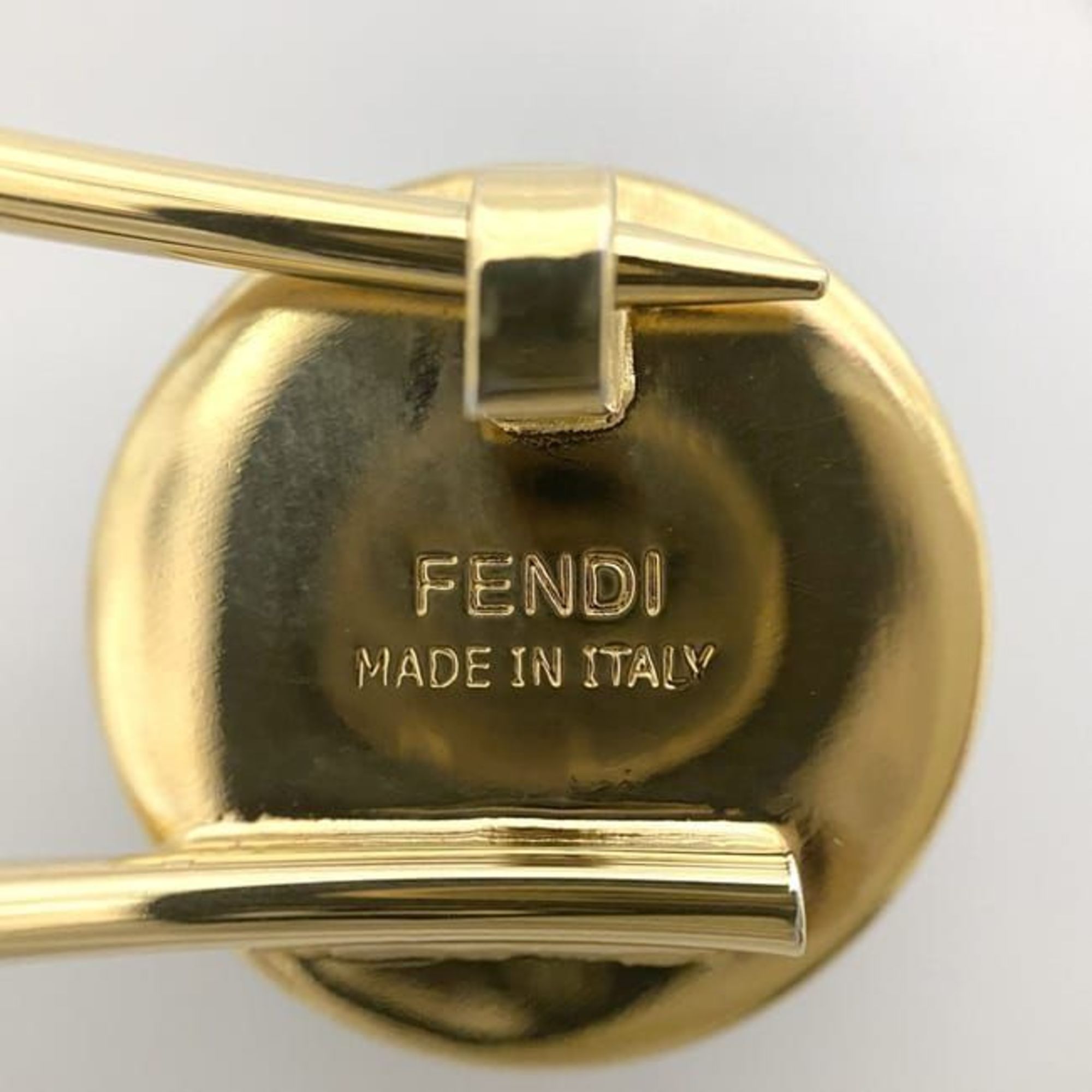 Fendi Pin Brooch ec-21581 Gold Beige Brown Safety GP FENDI Ladies Compact