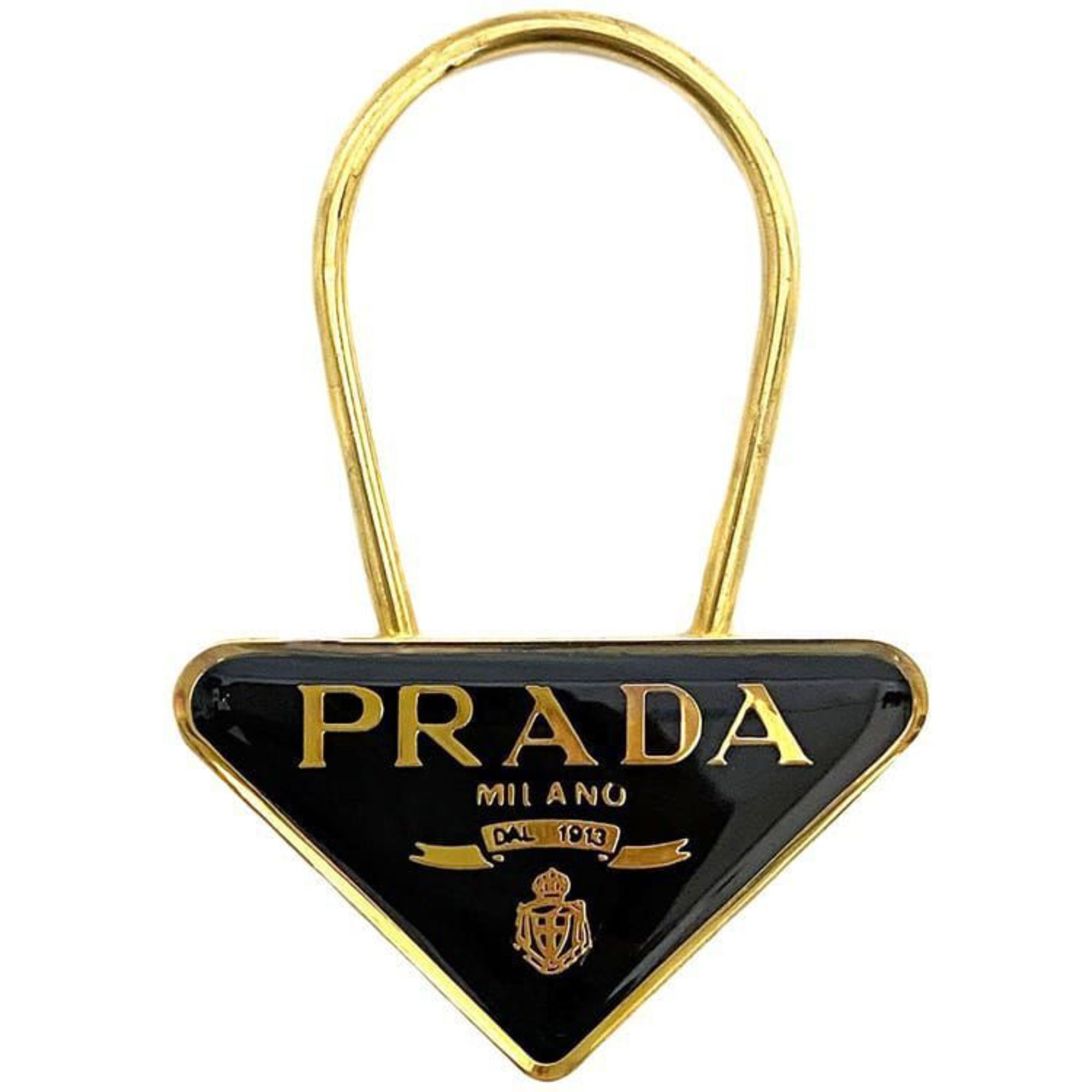 Prada Key Ring ec-21516 Gold Black GP M285 PRADA Holder Triangle Bag Charm Men's Women's