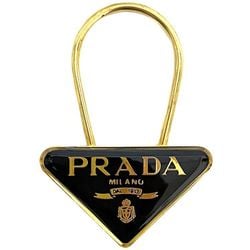 Prada Key Ring ec-21516 Gold Black GP M285 PRADA Holder Triangle Bag Charm Men's Women's