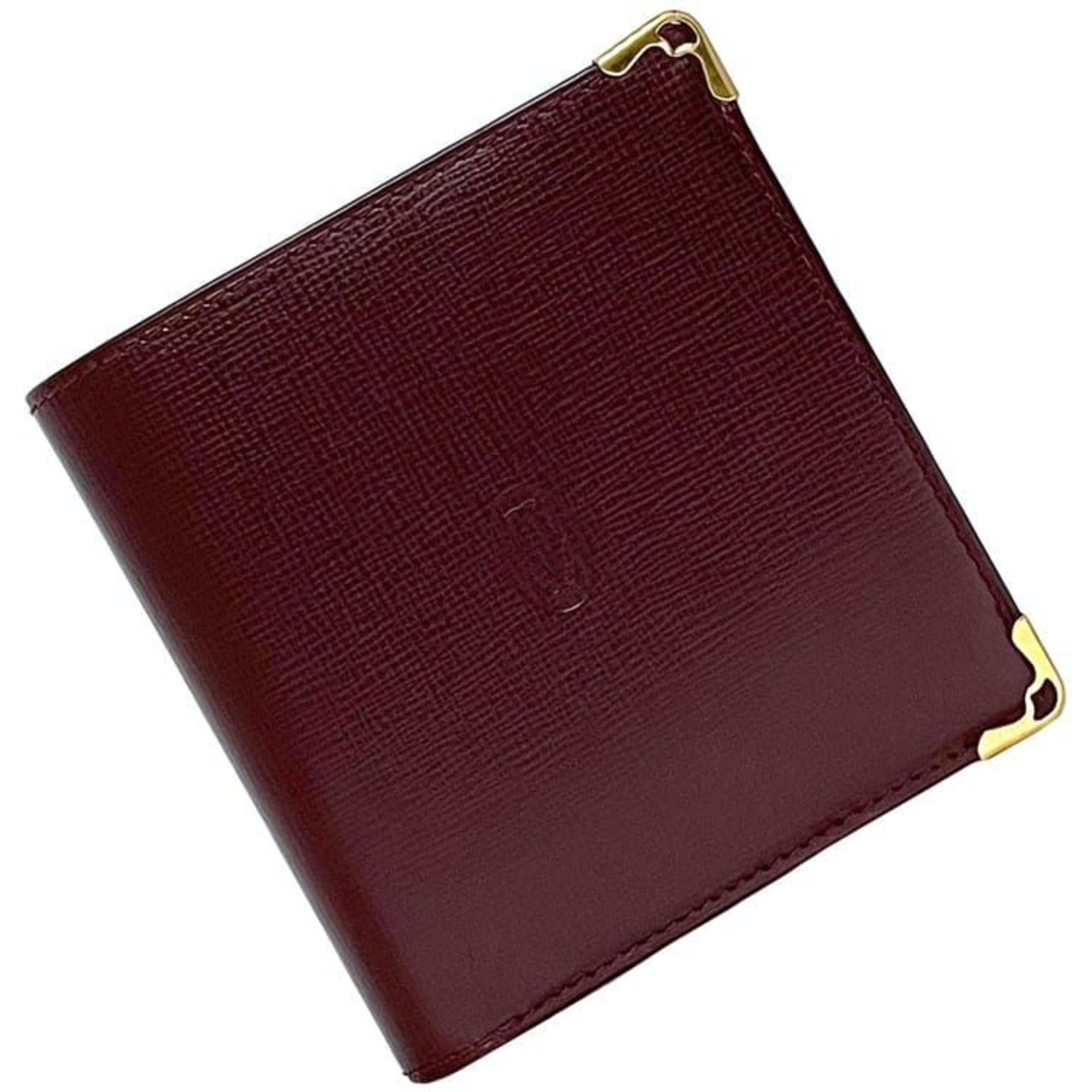 Cartier Bi-fold Wallet ec-21395 Bordeaux Must L3000165 Leather Folding Grain Compact Men's Women's