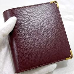 Cartier Bi-fold Wallet ec-21395 Bordeaux Must L3000165 Leather Folding Grain Compact Men's Women's