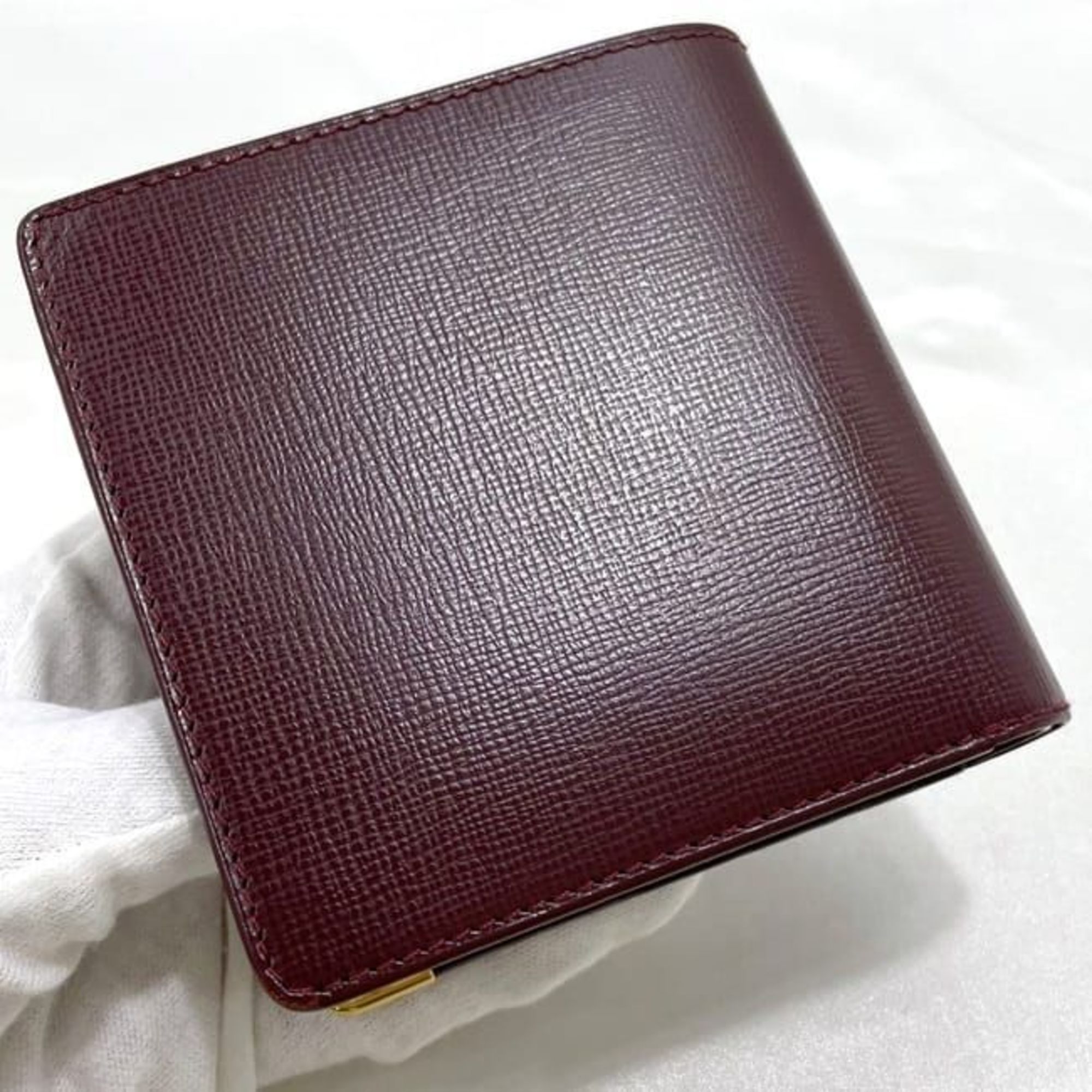 Cartier Bi-fold Wallet ec-21395 Bordeaux Must L3000165 Leather Folding Grain Compact Men's Women's