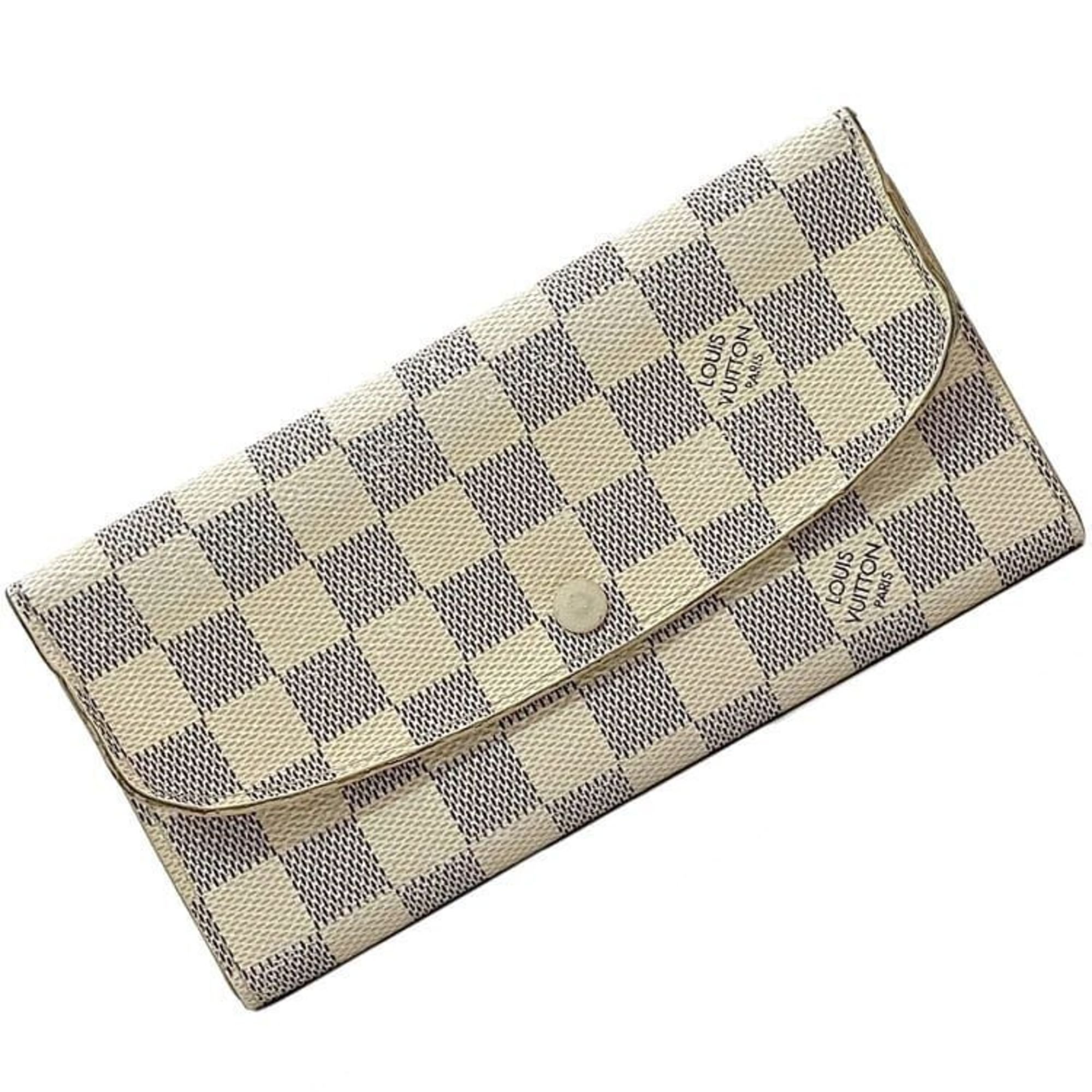 Louis Vuitton Bi-fold Long Wallet Portefeuille Emily ec-21092 White Grey Damier Azur N63546 Canvas TA1136 LOUIS VUITTON Unisex