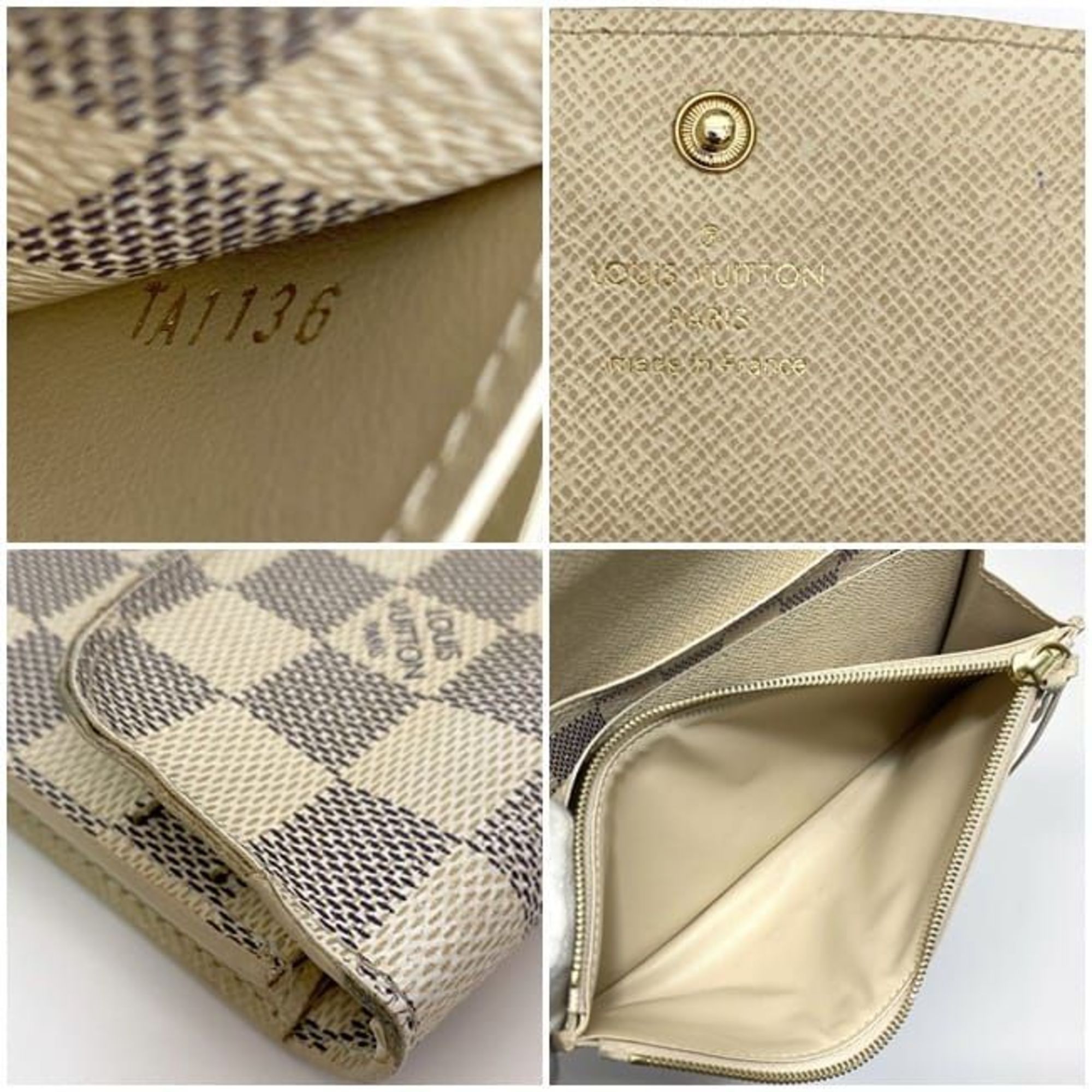 Louis Vuitton Bi-fold Long Wallet Portefeuille Emily ec-21092 White Grey Damier Azur N63546 Canvas TA1136 LOUIS VUITTON Unisex