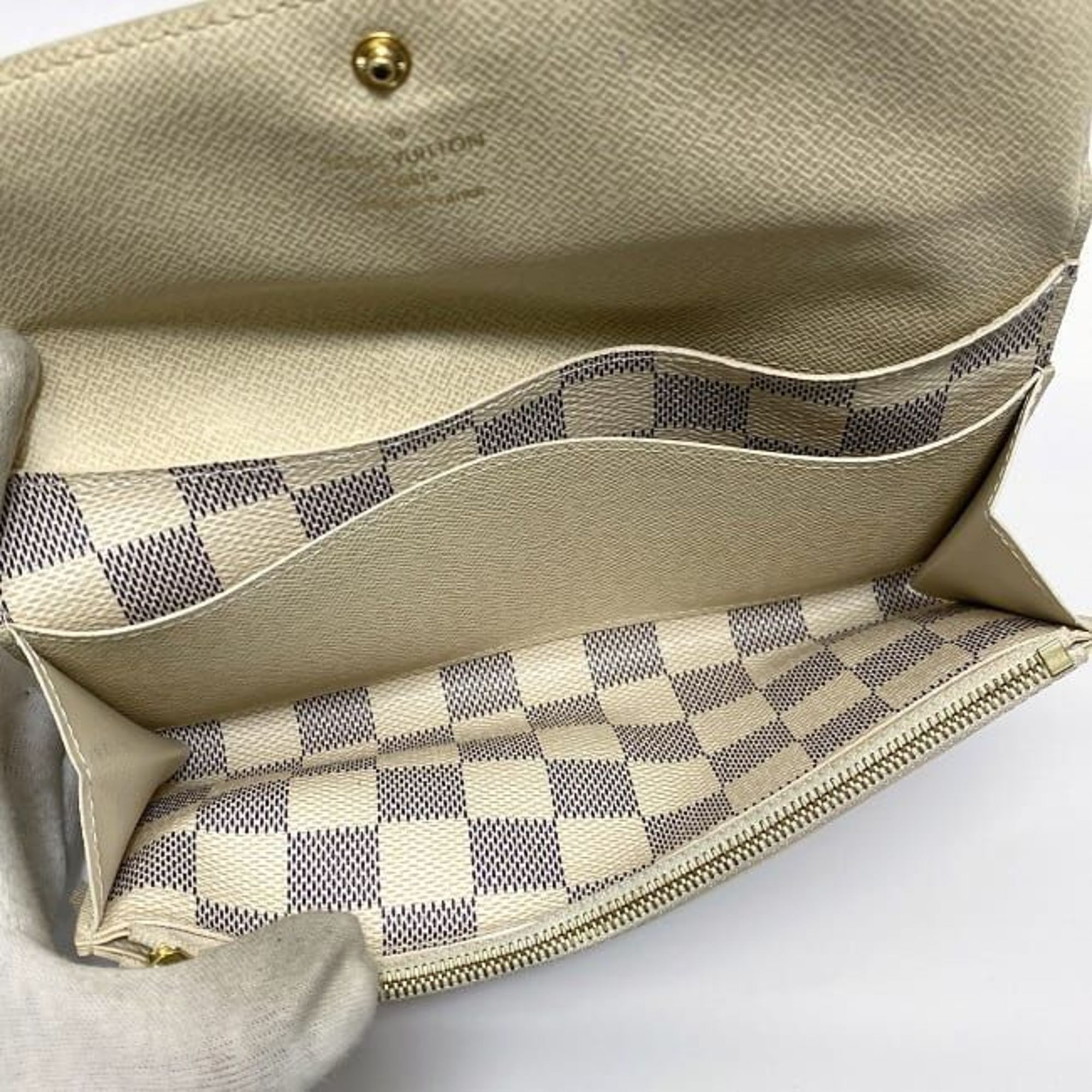 Louis Vuitton Bi-fold Long Wallet Portefeuille Emily ec-21092 White Grey Damier Azur N63546 Canvas TA1136 LOUIS VUITTON Unisex