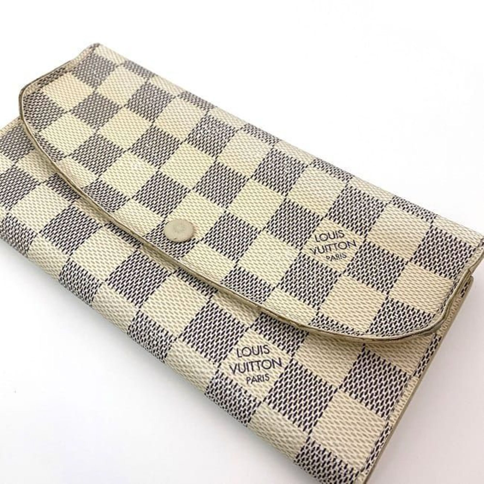 Louis Vuitton Bi-fold Long Wallet Portefeuille Emily ec-21092 White Grey Damier Azur N63546 Canvas TA1136 LOUIS VUITTON Unisex