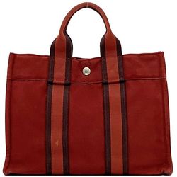 Hermes Handbag Foult PM ec-21452 Red Canvas HERMES Striped Bag Men's Women's Compact