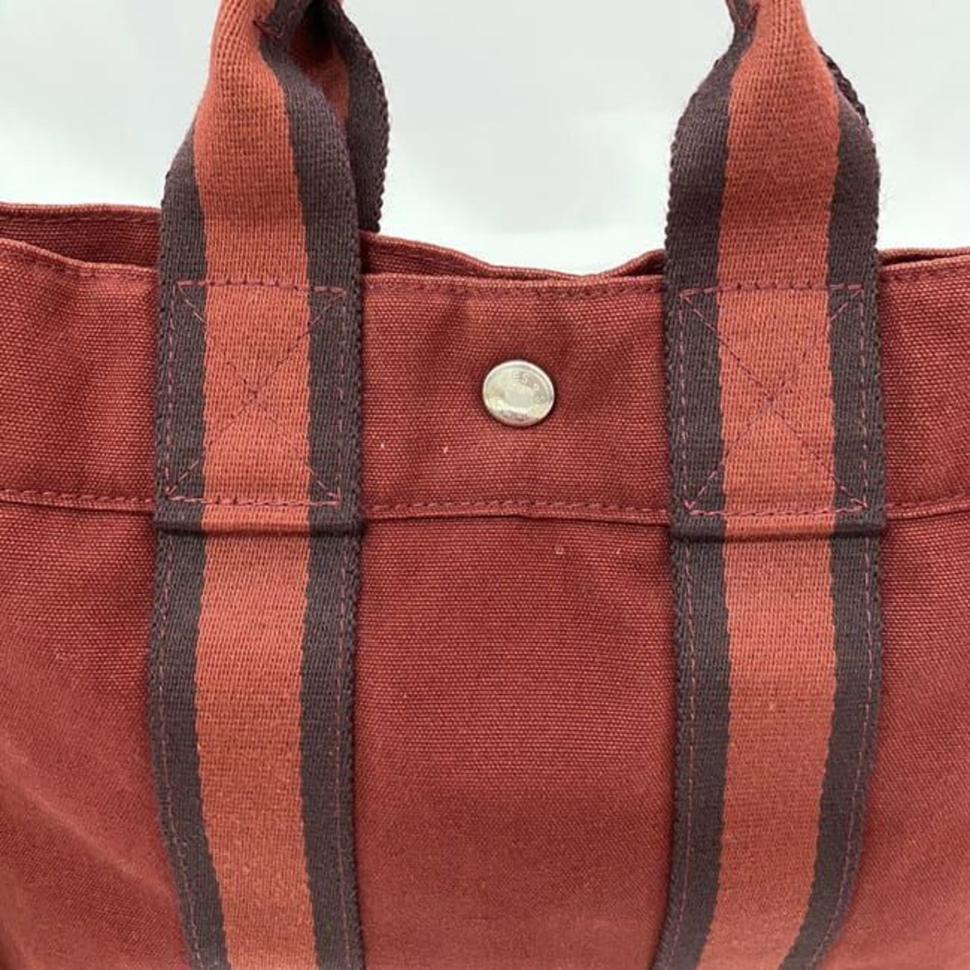 Hermes Handbag Foult PM ec-21452 Red Canvas HERMES Striped Bag Men's Women's Compact