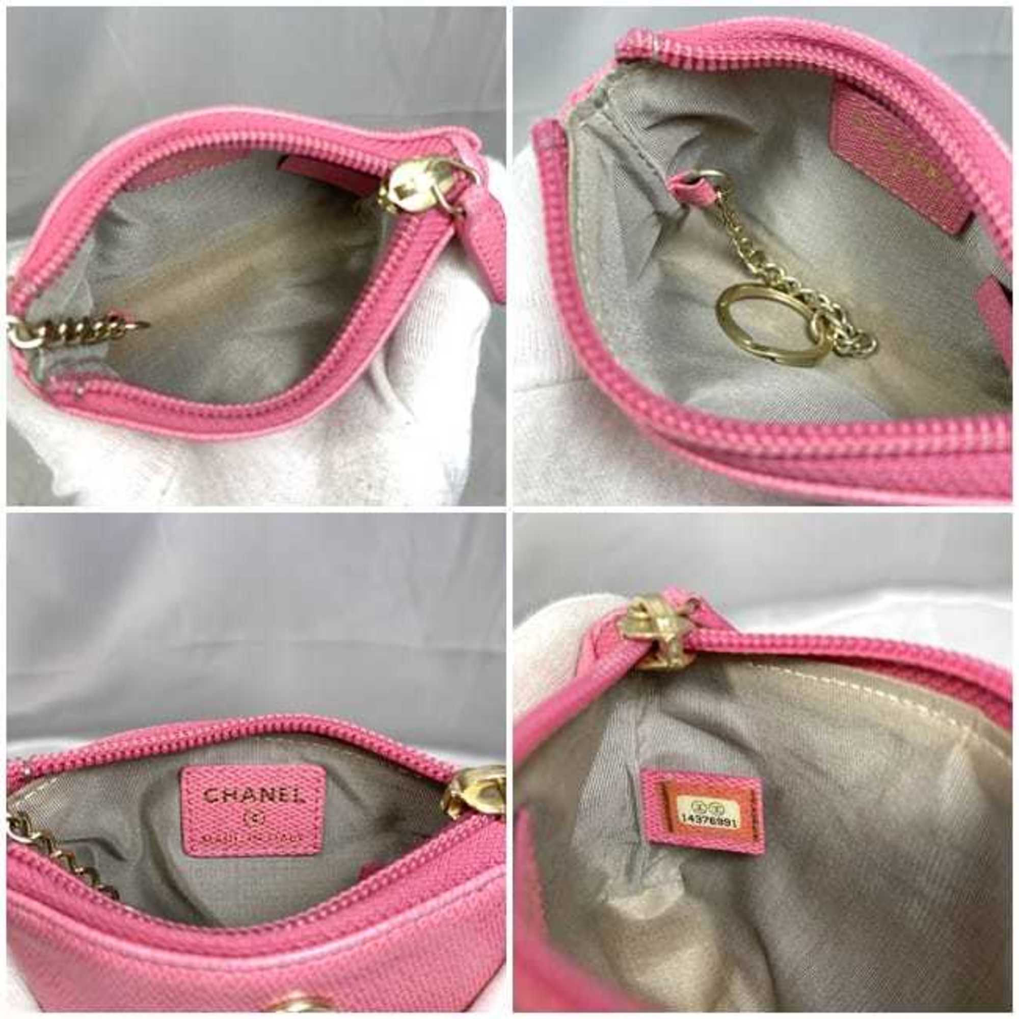 Chanel pouch ec-21113 pink coco button mark leather 14376991 CHANEL coin purse case ladies compact