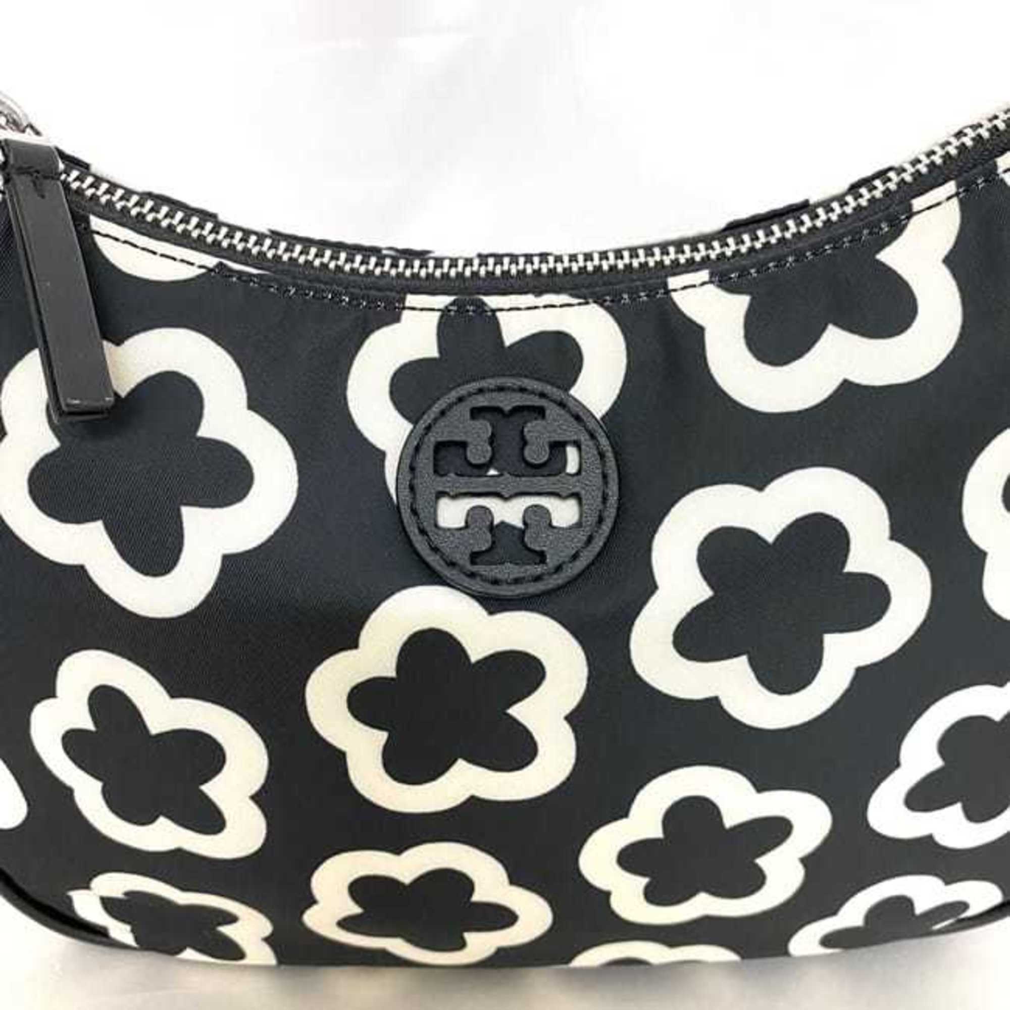 Tory Burch Shoulder Bag ec-21227 Black White 149892 Nylon TORY BURCH Flower Women's