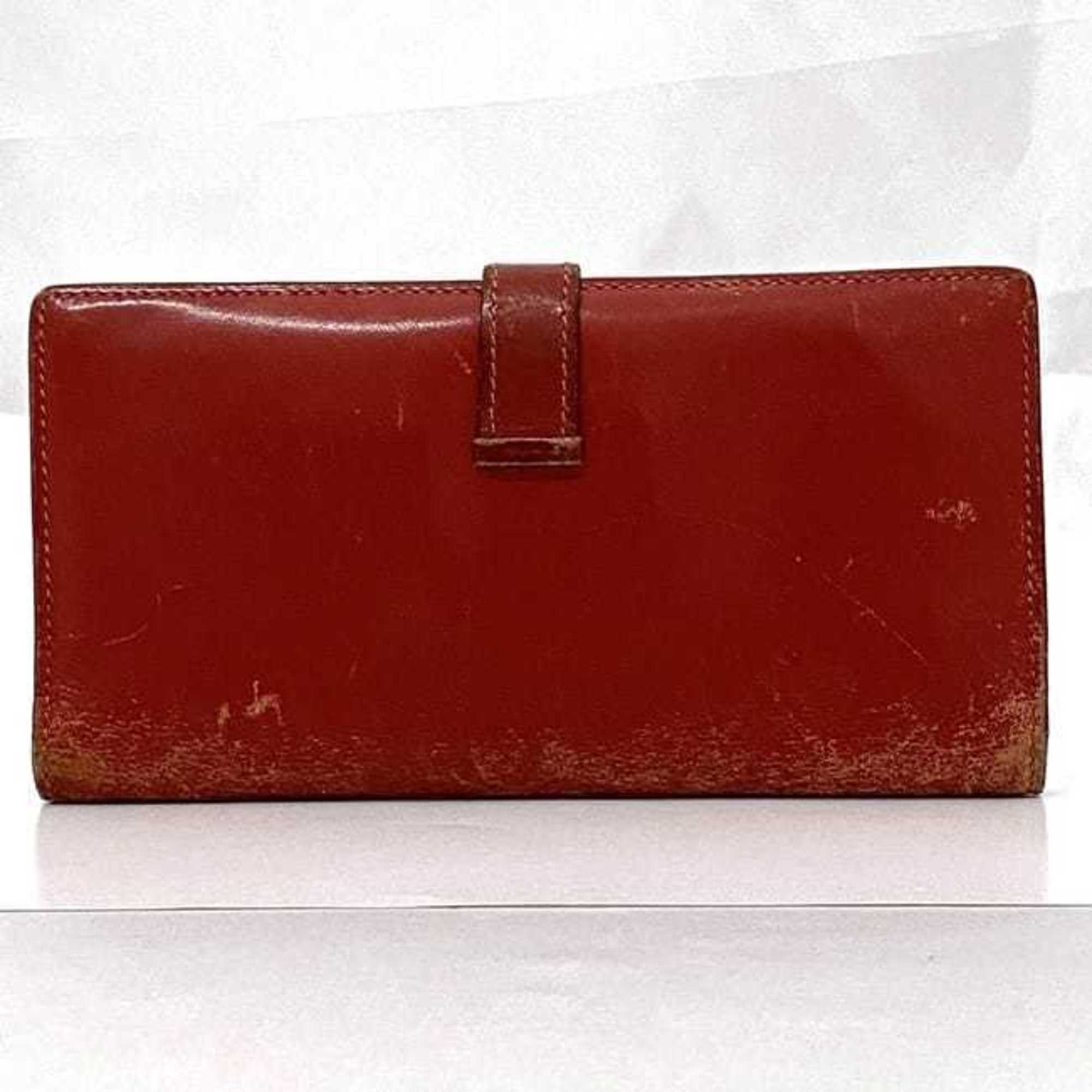 Hermes Bi-fold Long Wallet Bearn ec-21287 Red Leather Box Calf □H Stamp HERMES Folding Women's