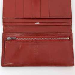 Hermes Bi-fold Long Wallet Bearn ec-21287 Red Leather Box Calf □H Stamp HERMES Folding Women's