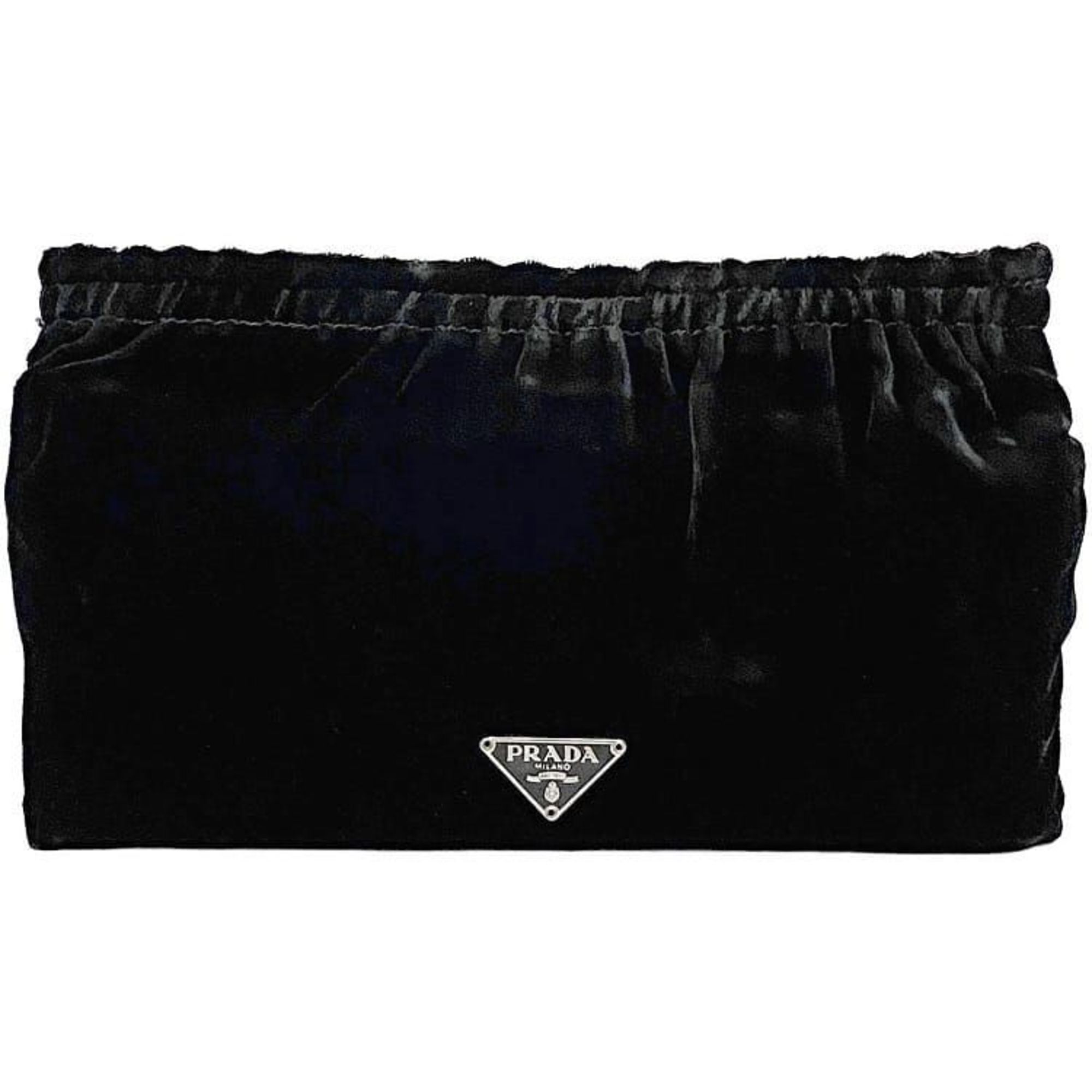 Prada pouch, black velour, PRADA, Velcro, triangle plate, compact, no gusset, black, women's, chic