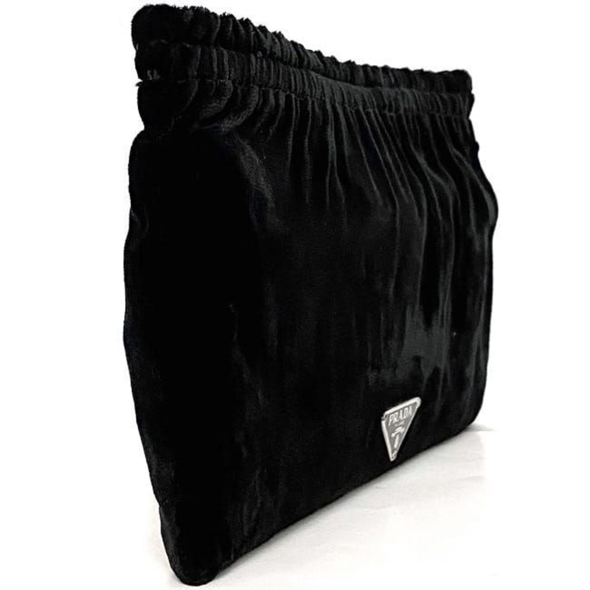 Prada pouch, black velour, PRADA, Velcro, triangle plate, compact, no gusset, black, women's, chic