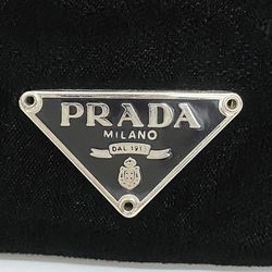 Prada pouch, black velour, PRADA, Velcro, triangle plate, compact, no gusset, black, women's, chic