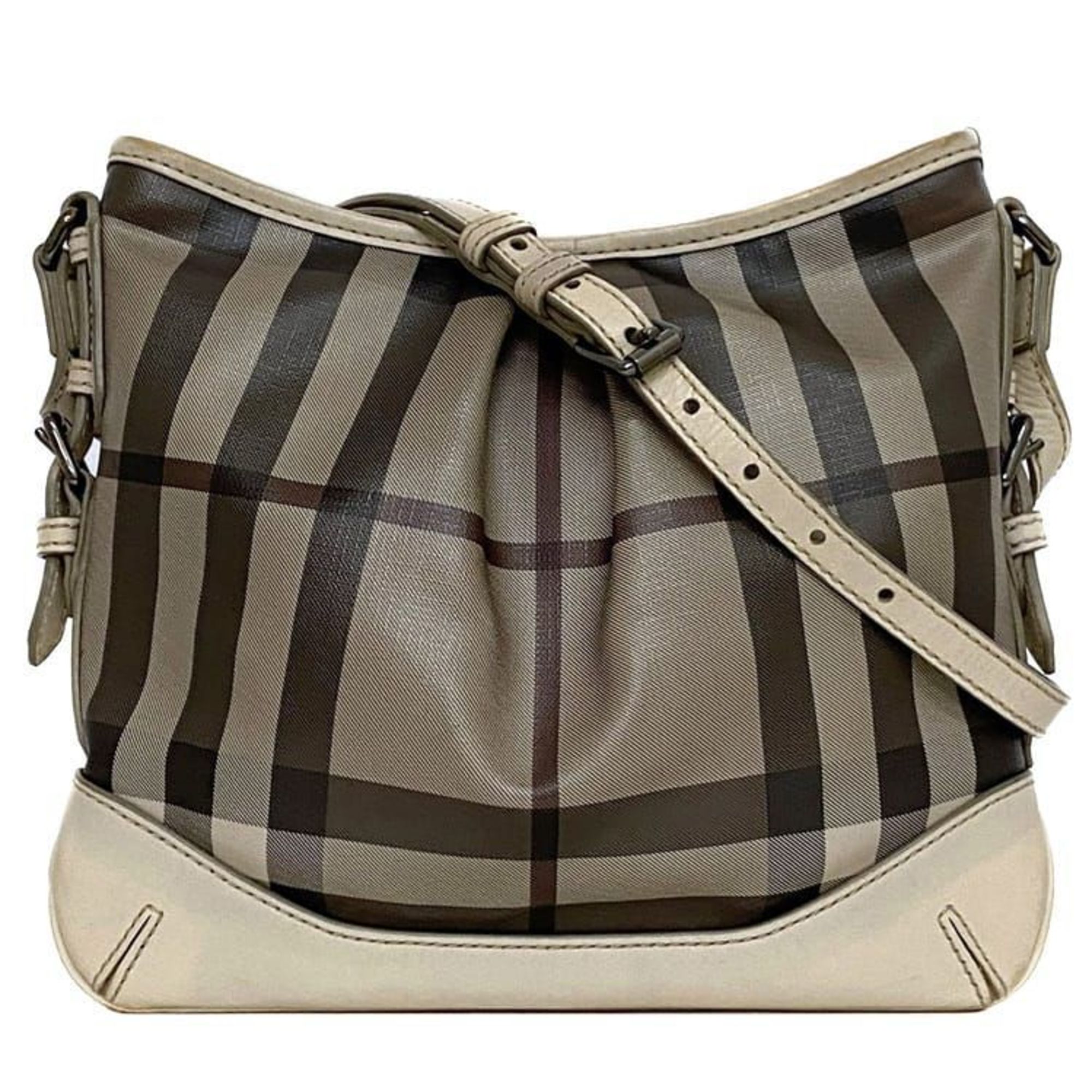 Burberry Shoulder Bag ec-21007 Beige Gray Check Pattern 3690443 PVC Leather BURBERRY Crossbody Women's