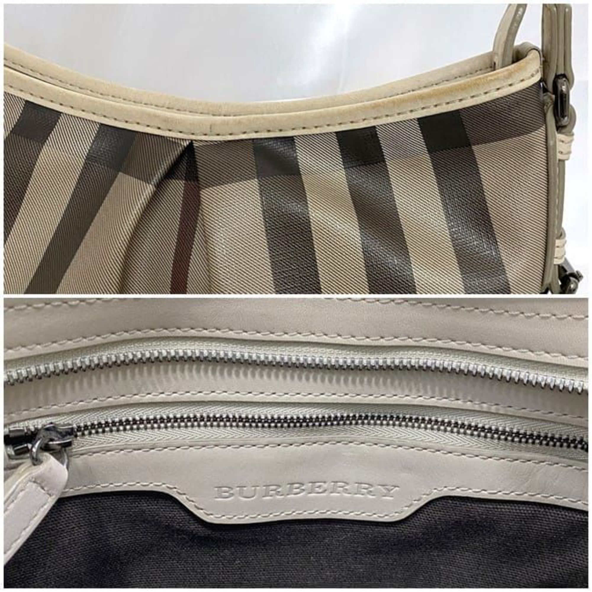 Burberry Shoulder Bag ec-21007 Beige Gray Check Pattern 3690443 PVC Leather BURBERRY Crossbody Women's