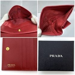 Prada Bi-fold Wallet ec-21505 Red 1MV204 Saffiano Leather PRADA Triangle Plate Compact Women's