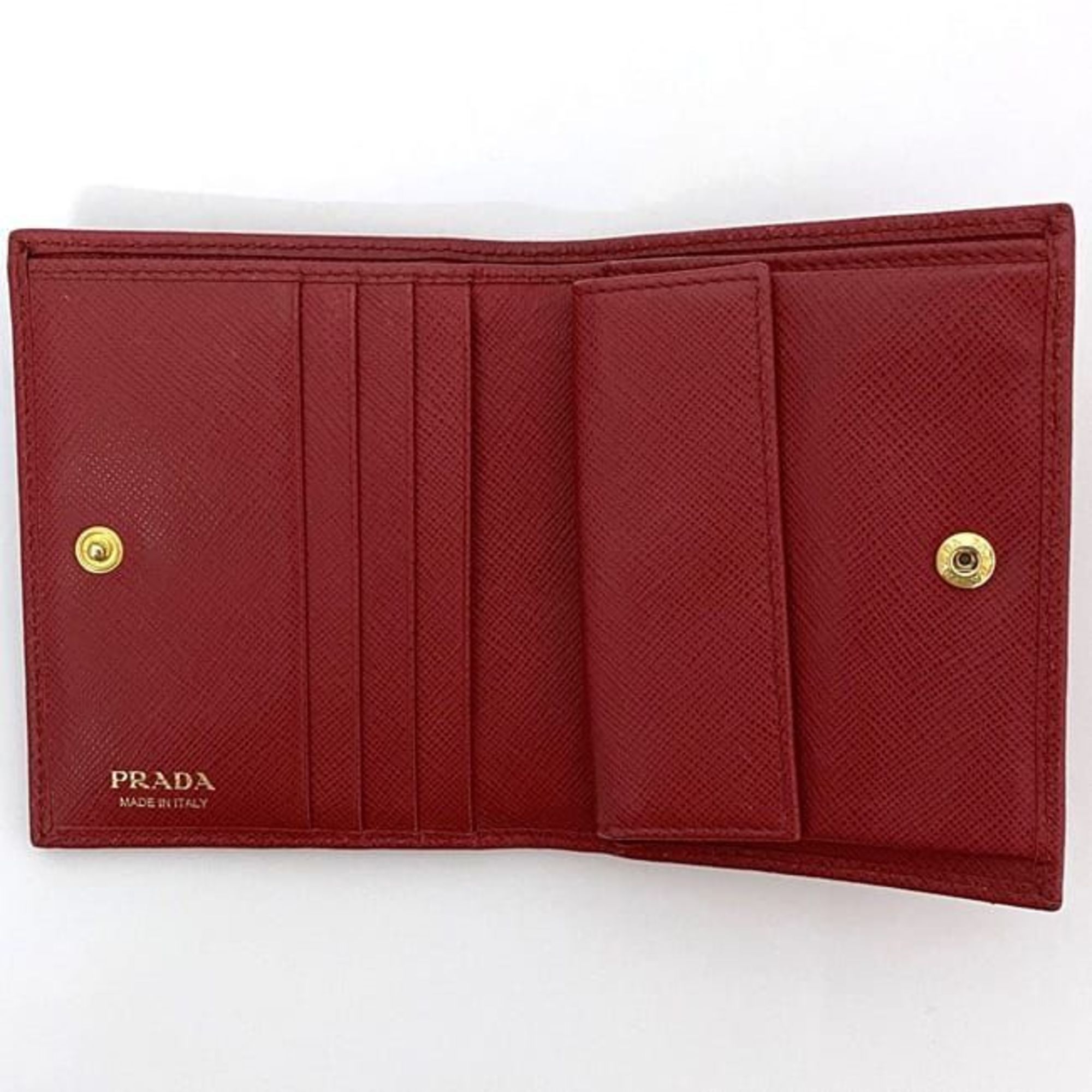 Prada Bi-fold Wallet ec-21505 Red 1MV204 Saffiano Leather PRADA Triangle Plate Compact Women's