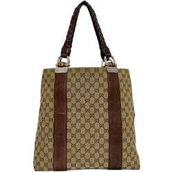 Gucci Tote Bag ec-21295 Beige Brown Bamboo 232946 Canvas Leather GUCCI GG Women's