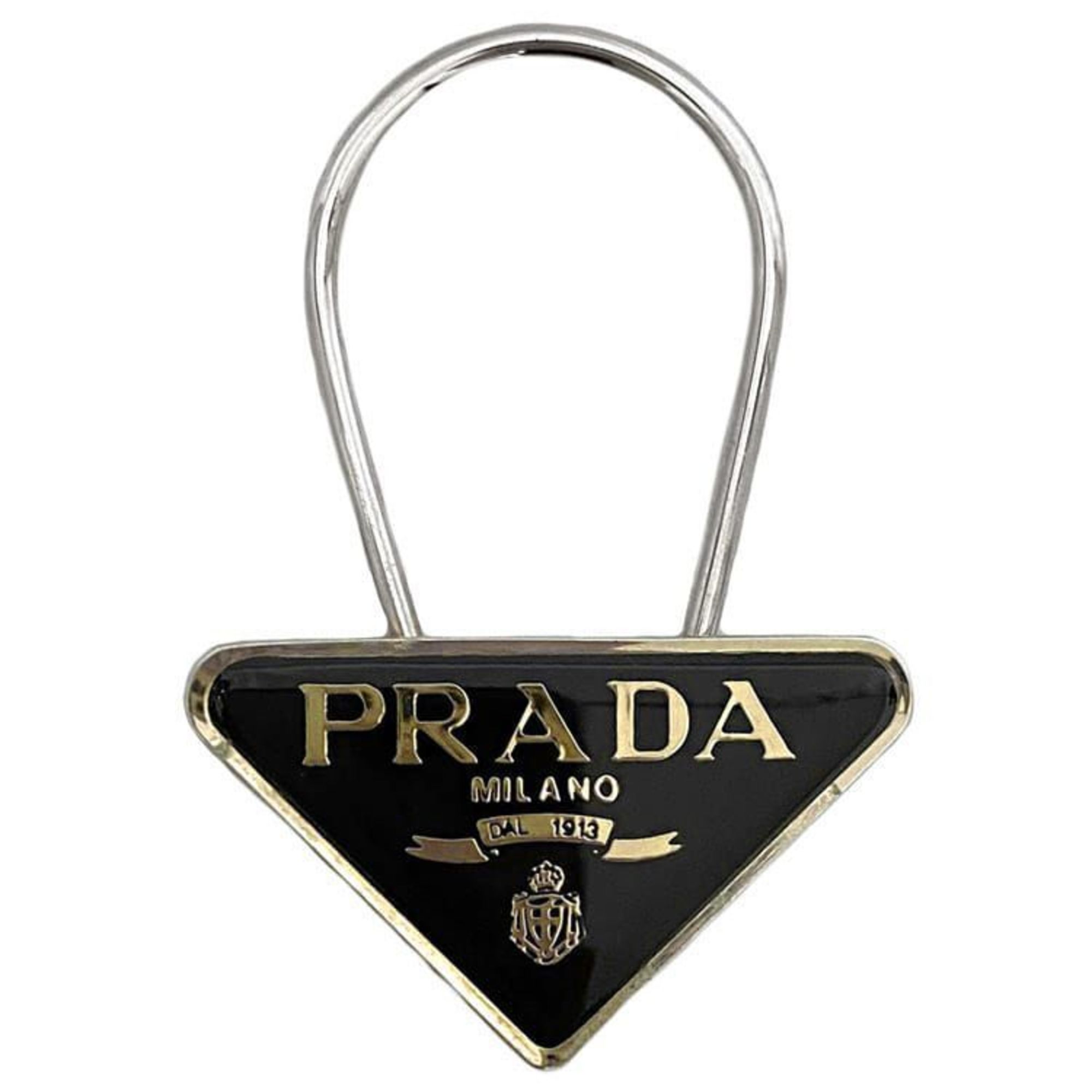 Prada Key Ring ec-21535 Silver Black Yellow Metal PRADA Holder Charm Triangle Women Men