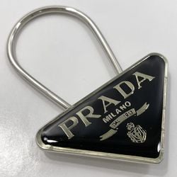 Prada Key Ring ec-21535 Silver Black Yellow Metal PRADA Holder Charm Triangle Women Men