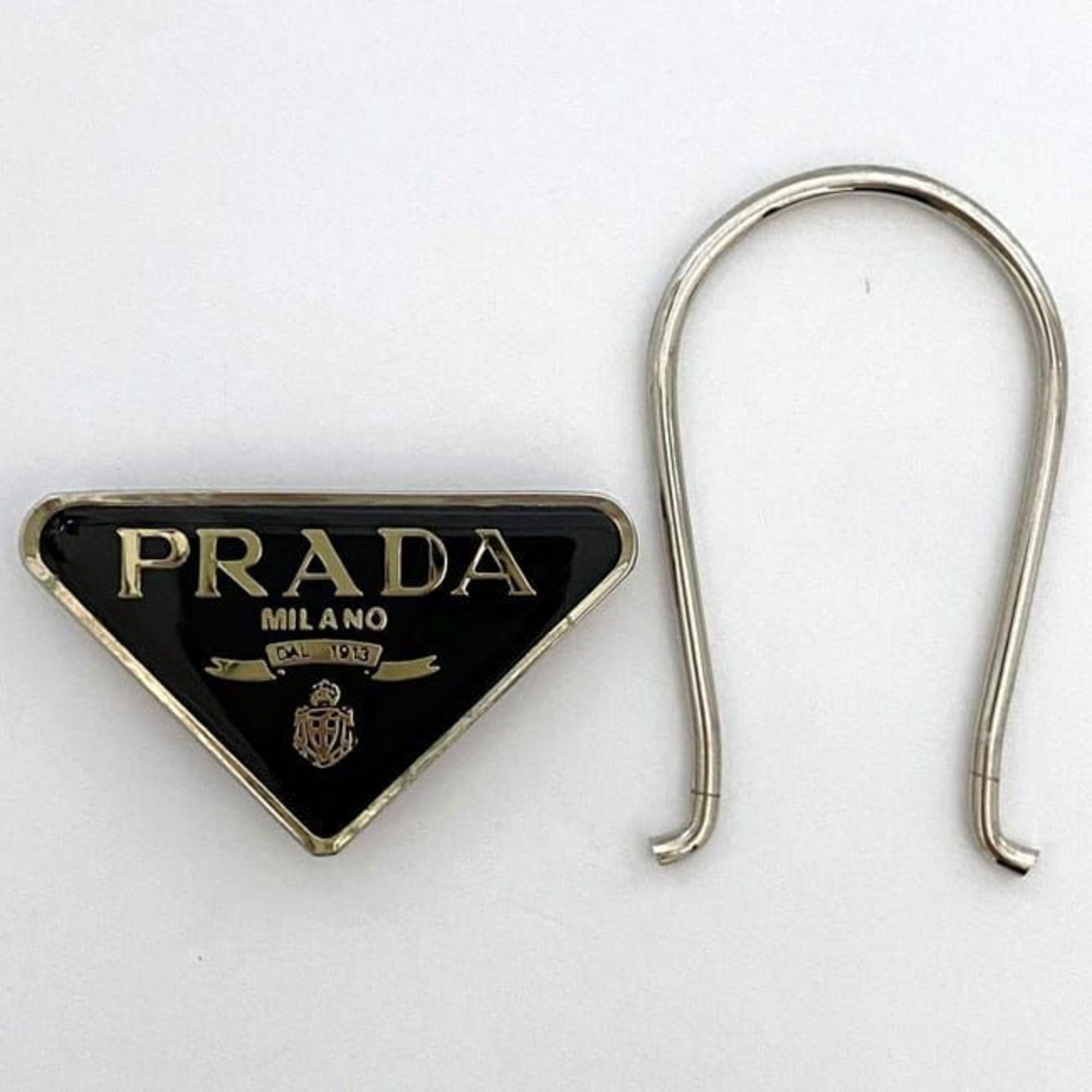 Prada Key Ring ec-21535 Silver Black Yellow Metal PRADA Holder Charm Triangle Women Men