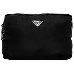 Prada Pouch ec-21194 Black Tessuto Nylon Leather PRADA Triangle Plate Women's Compact