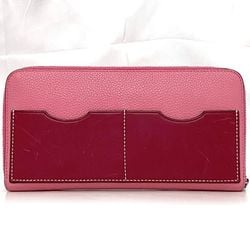 LOEWE Round Long Wallet Pink Anagram Leather Women's Vivid Card One Color