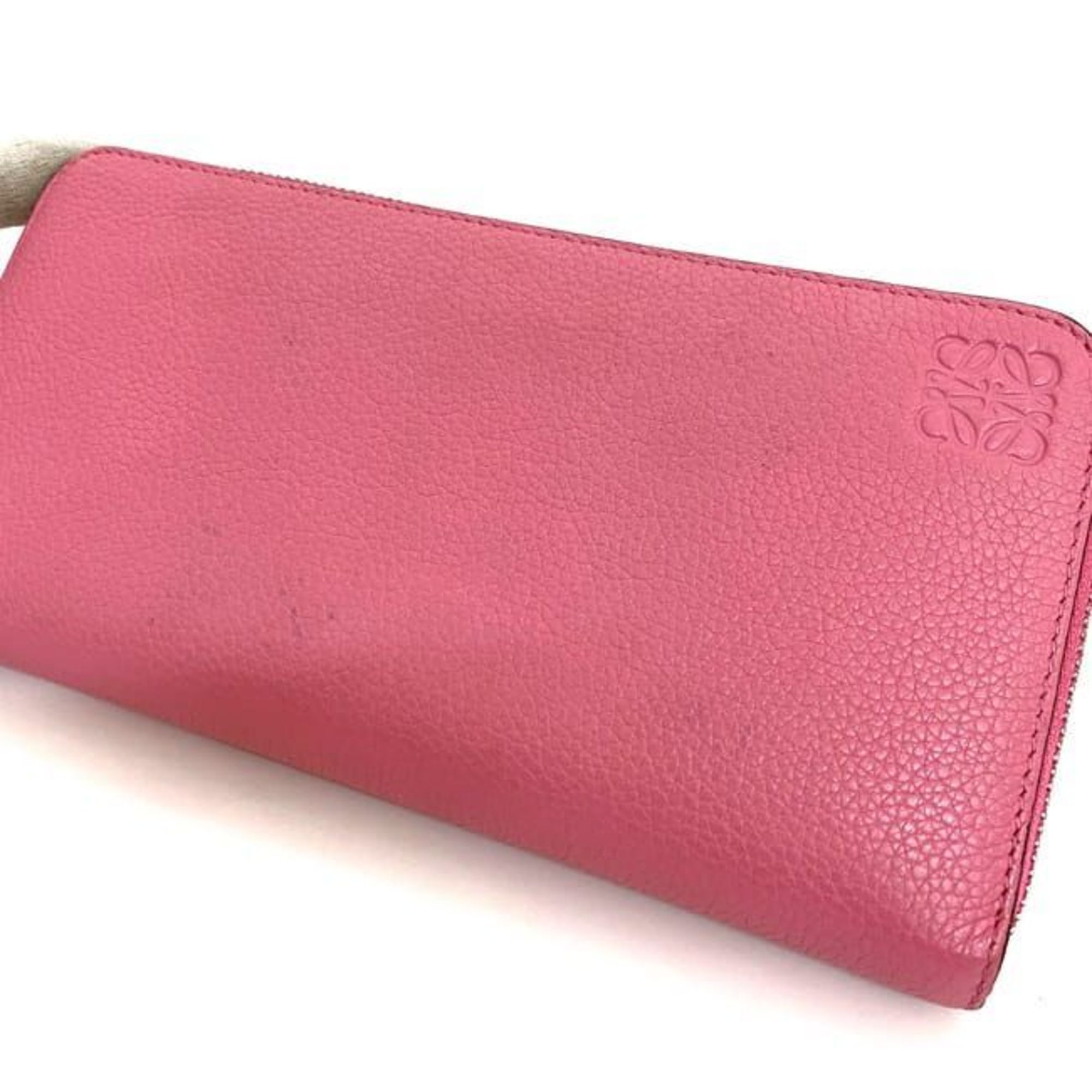 LOEWE Round Long Wallet Pink Anagram Leather Women's Vivid Card One Color