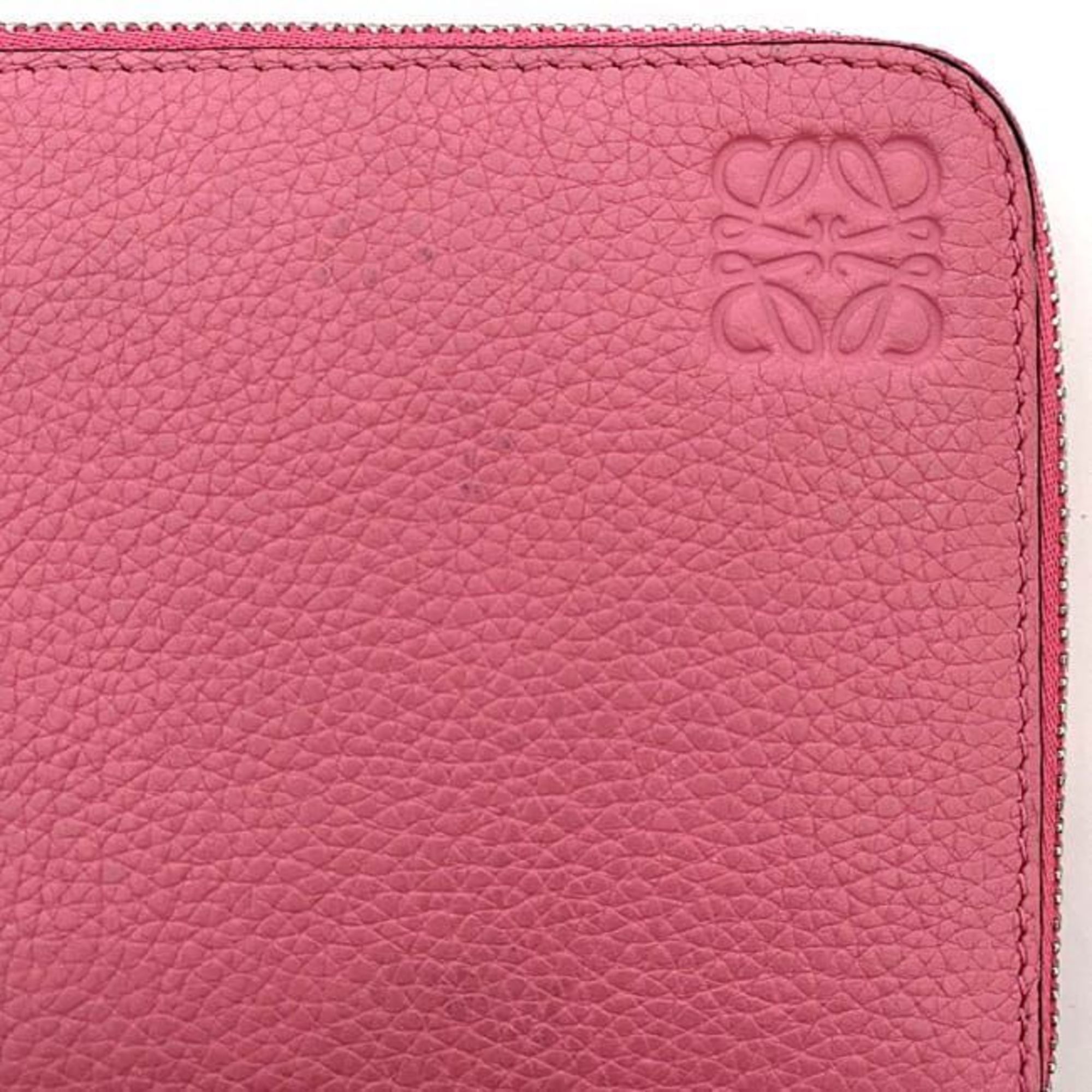 LOEWE Round Long Wallet Pink Anagram Leather Women's Vivid Card One Color