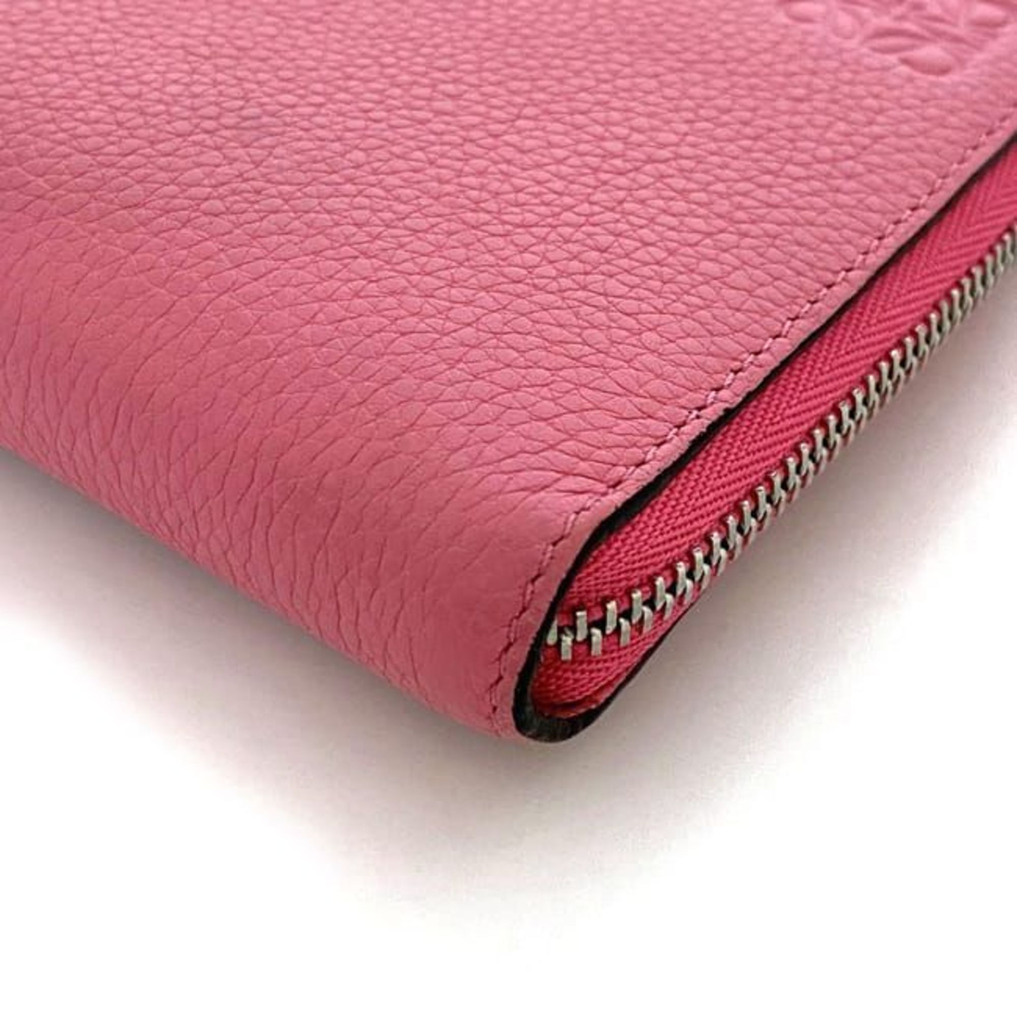 LOEWE Round Long Wallet Pink Anagram Leather Women's Vivid Card One Color