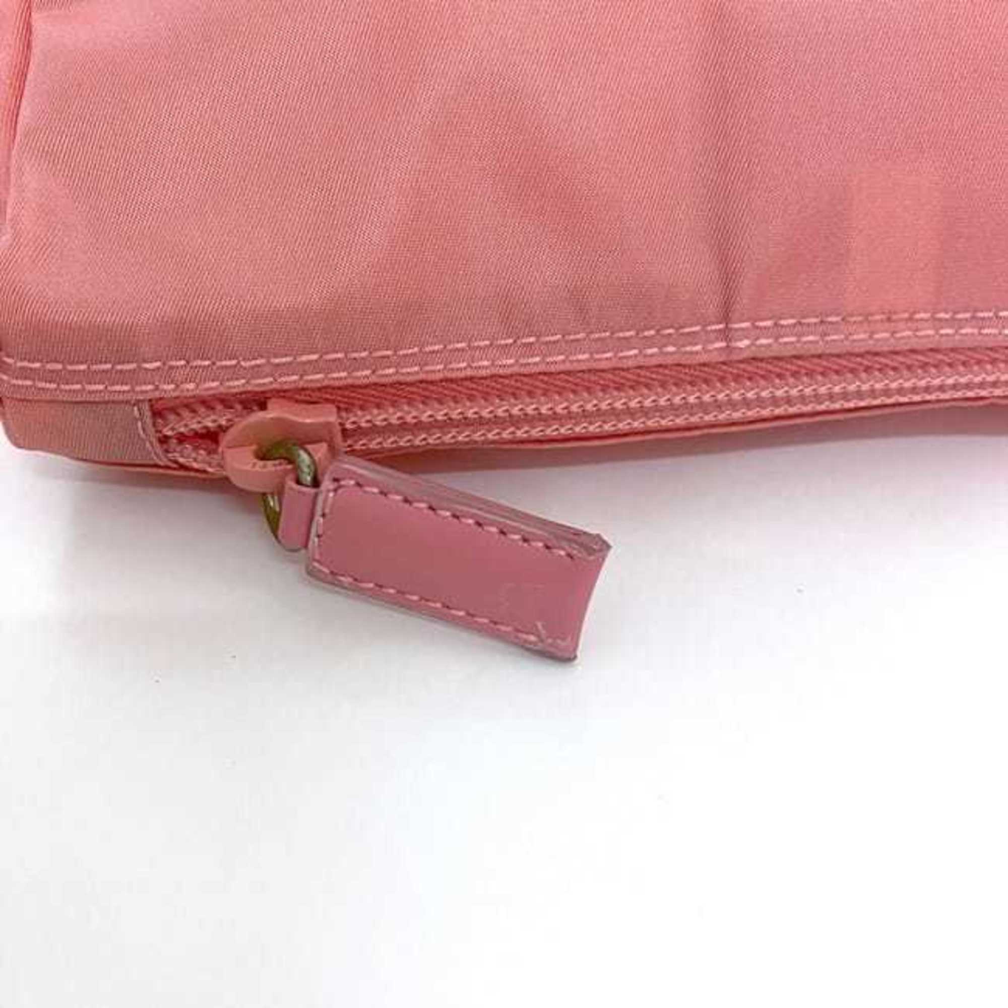 Prada Pouch ec-21110 Pink Tessuto MV11 Nylon 8 PRADA Triangle Plate Women's Compact Case Makeup