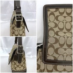 Coach 2way Shoulder Bag Beige Brown Signature F13972 Canvas Leather COACH Women's