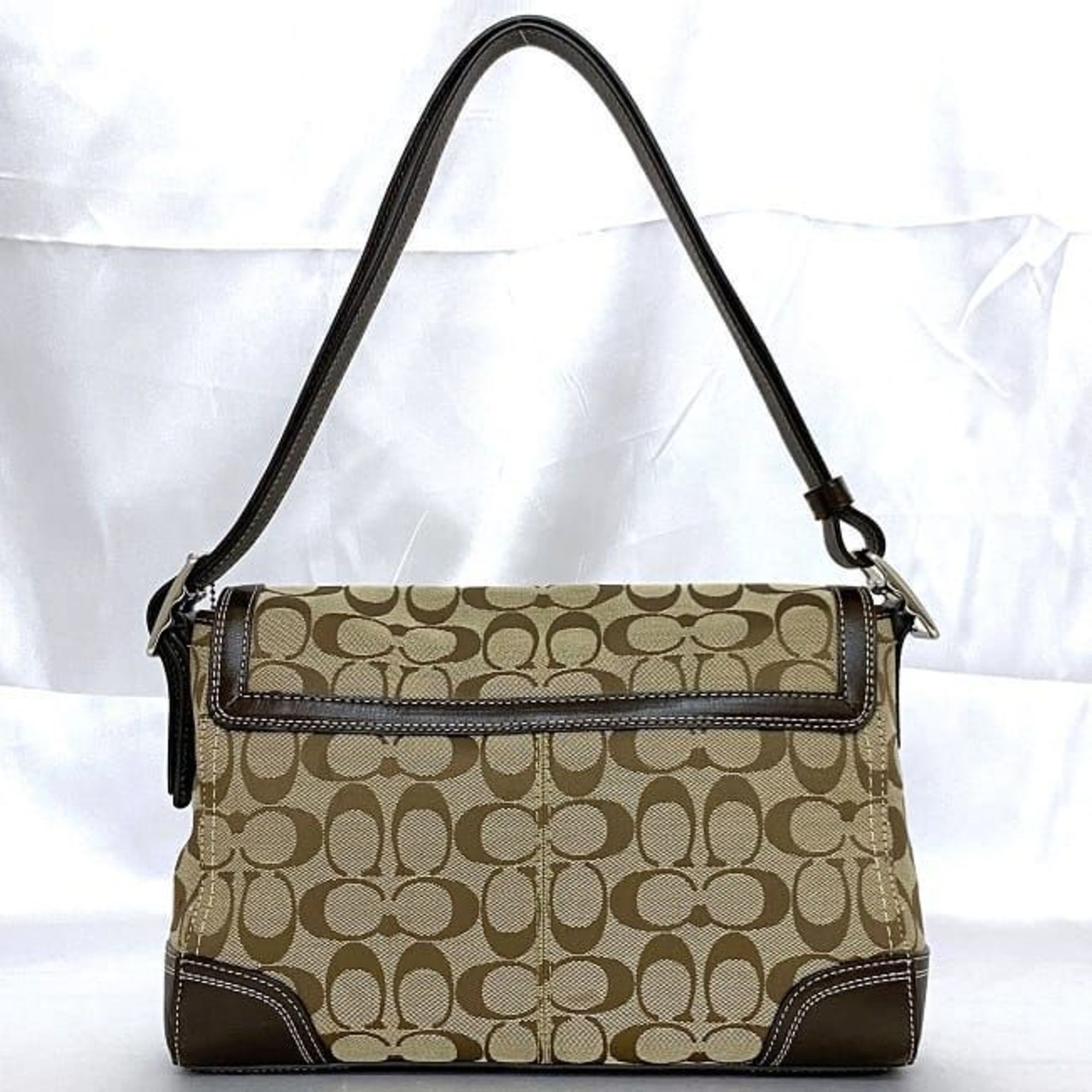 Coach 2way Shoulder Bag Beige Brown Signature F13972 Canvas Leather COACH Women's