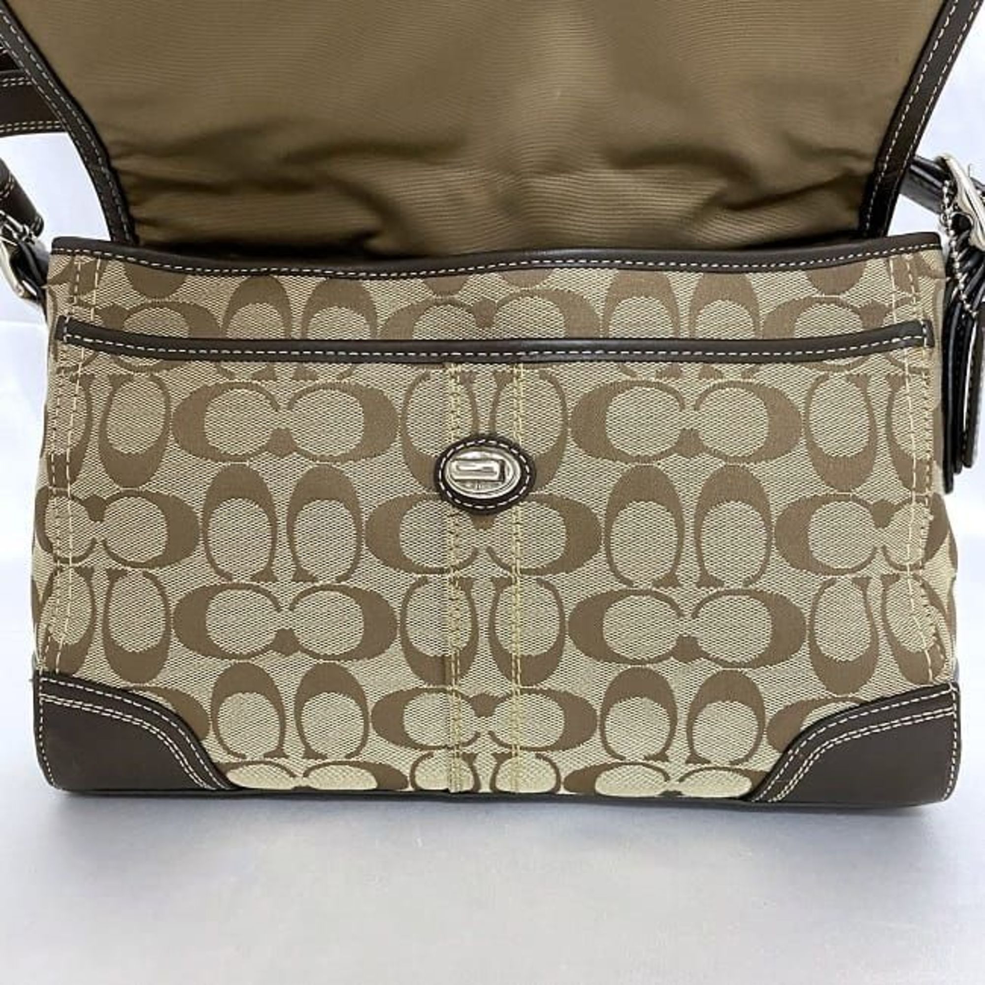 Coach 2way Shoulder Bag Beige Brown Signature F13972 Canvas Leather COACH Women's