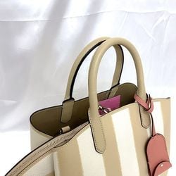 Kate Spade 2-way Bag Avenue Medium Satchel ec-20911 Beige White Awning Stripe K7747 Leather Shoulder Handbag Women's