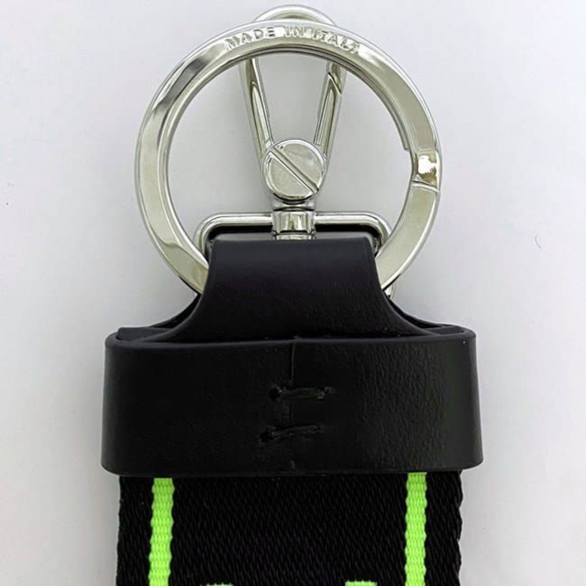 Bally Keychain ec-21483 Black Neon Green FLORYAN.WB/164 Strap Nylon Leather BALLY Tag Keyring Bag Charm Color