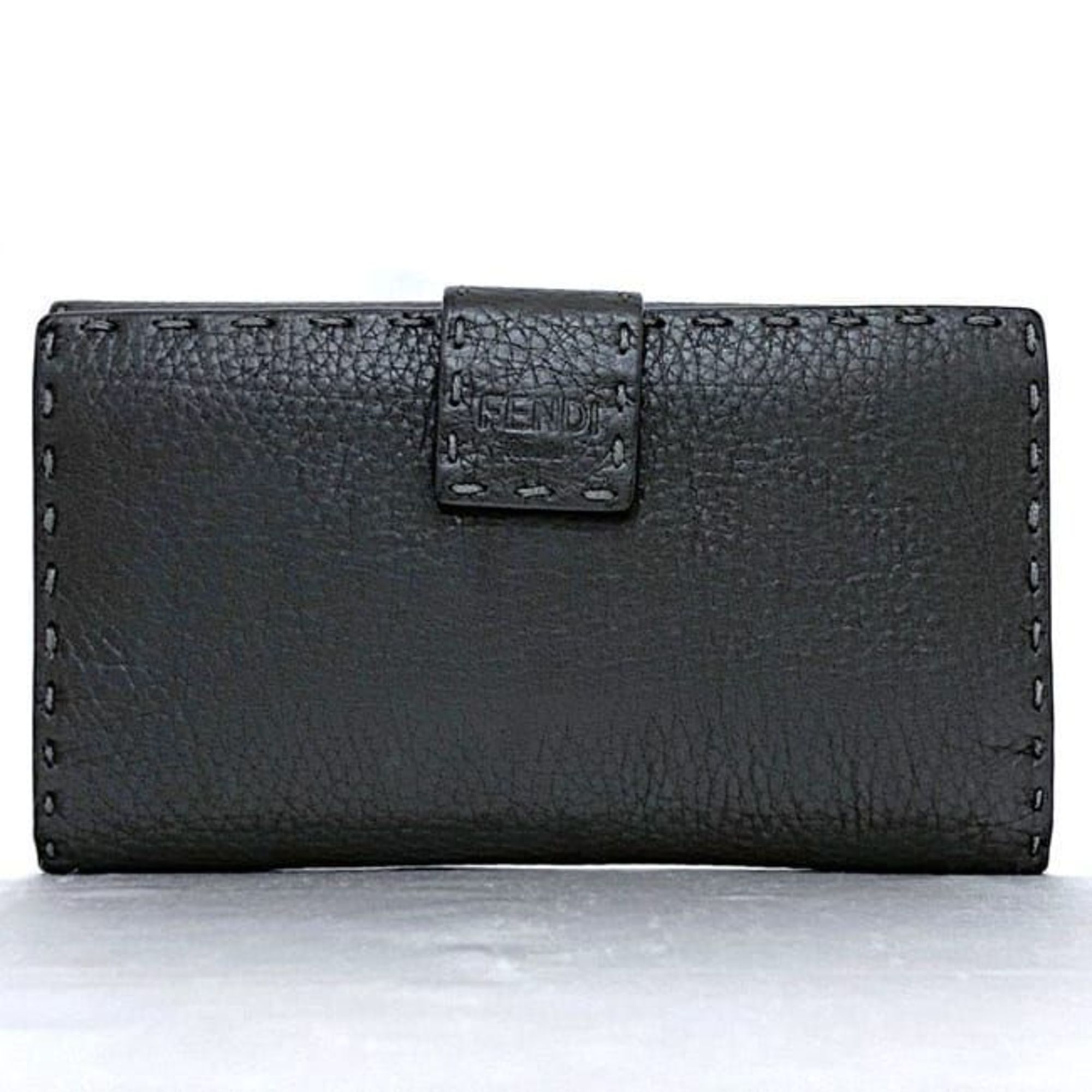 Fendi Bi-fold Long Wallet ec-21572 Grey Selleria Peekaboo 8M0308 Leather FENDI Folding Stitch Grain Turnlock Women's