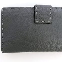 Fendi Bi-fold Long Wallet ec-21572 Grey Selleria Peekaboo 8M0308 Leather FENDI Folding Stitch Grain Turnlock Women's