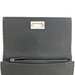 Fendi Bi-fold Long Wallet ec-21572 Grey Selleria Peekaboo 8M0308 Leather FENDI Folding Stitch Grain Turnlock Women's