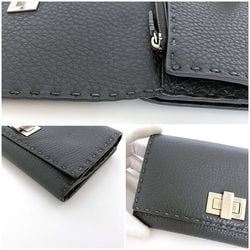 Fendi Bi-fold Long Wallet ec-21572 Grey Selleria Peekaboo 8M0308 Leather FENDI Folding Stitch Grain Turnlock Women's