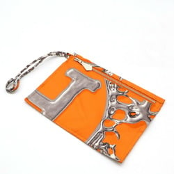 HERMES Silky City PM Shoulder Bag VIF ARGENT Silver Drop Silk Leather Orange White O Stamp