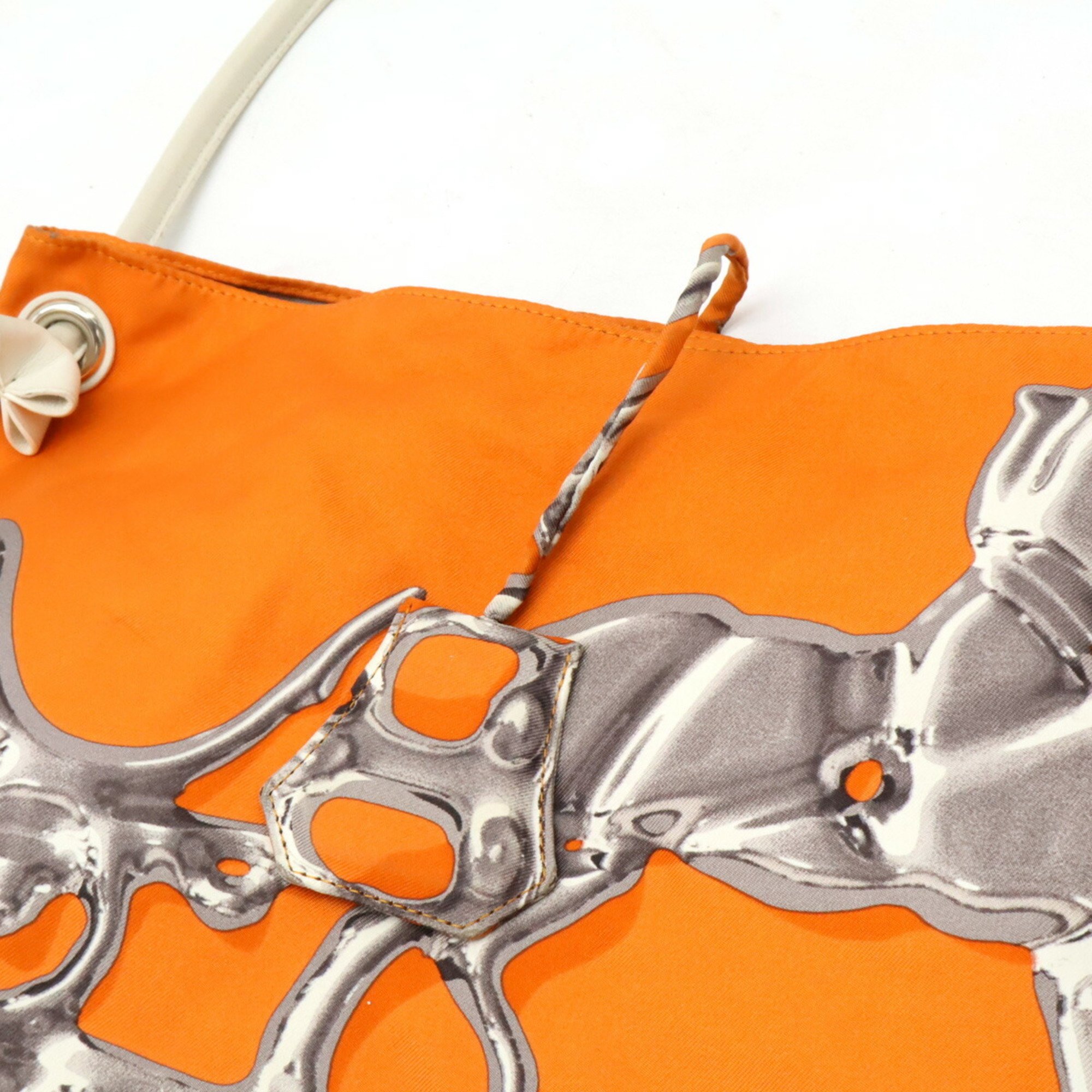 HERMES Silky City PM Shoulder Bag VIF ARGENT Silver Drop Silk Leather Orange White O Stamp