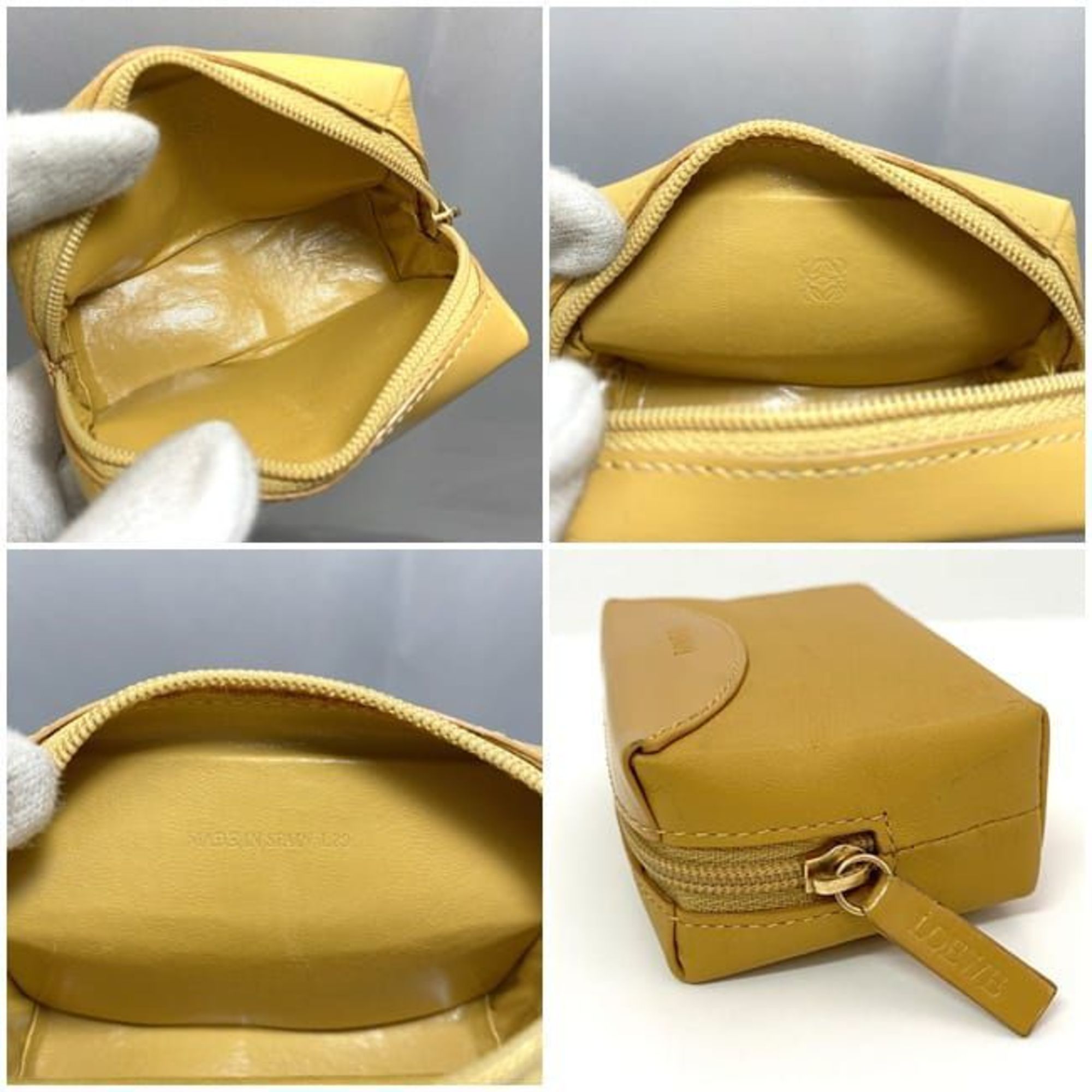 LOEWE Coin Case ec-21347 Yellow Leather L23 Purse for Women Compact Coins