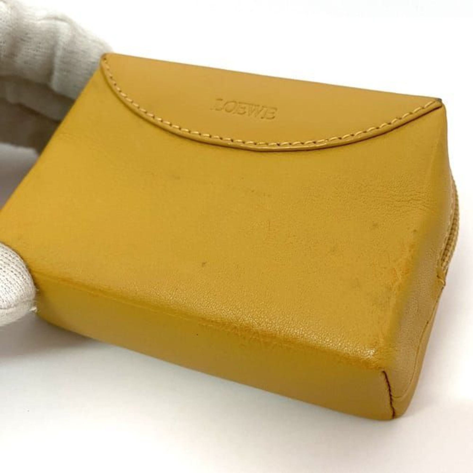 LOEWE Coin Case ec-21347 Yellow Leather L23 Purse for Women Compact Coins