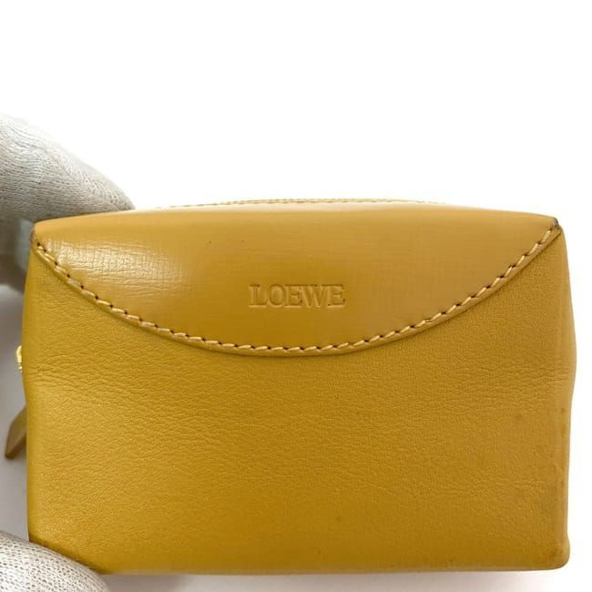 LOEWE Coin Case ec-21347 Yellow Leather L23 Purse for Women Compact Coins